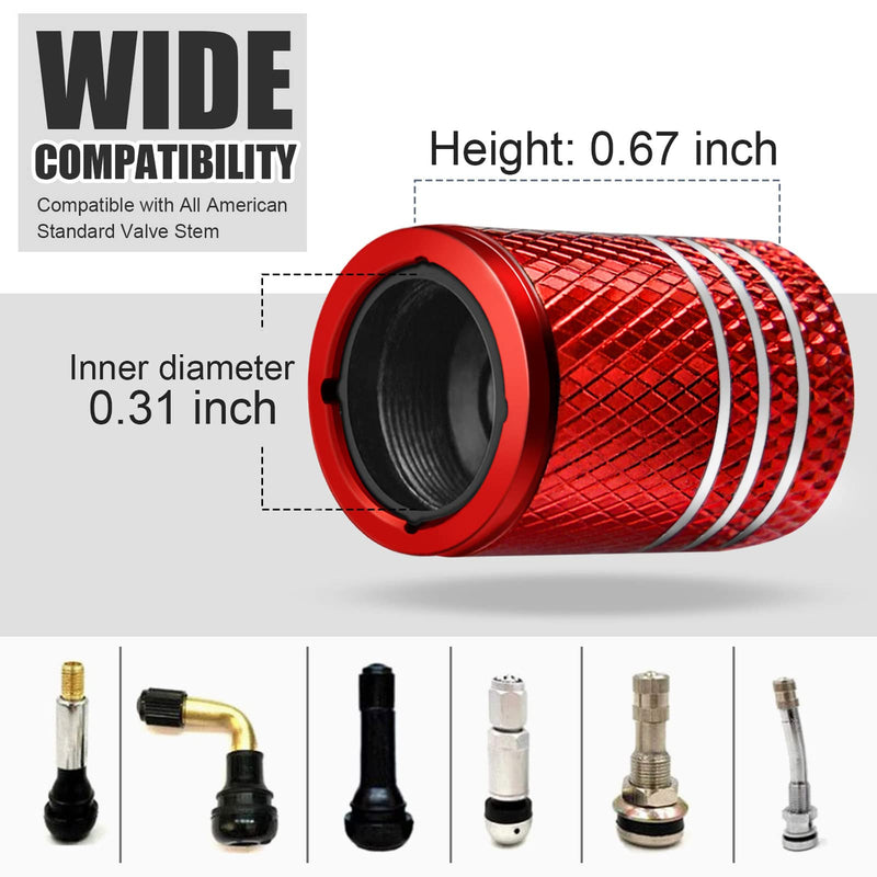 Tire Valve Stem Caps for Car Tire Cap 5 Pack Corrosion Resistant Leak-Proof Premium Alloy American Flag Universal for Car Bike Truck Motorcycle Red