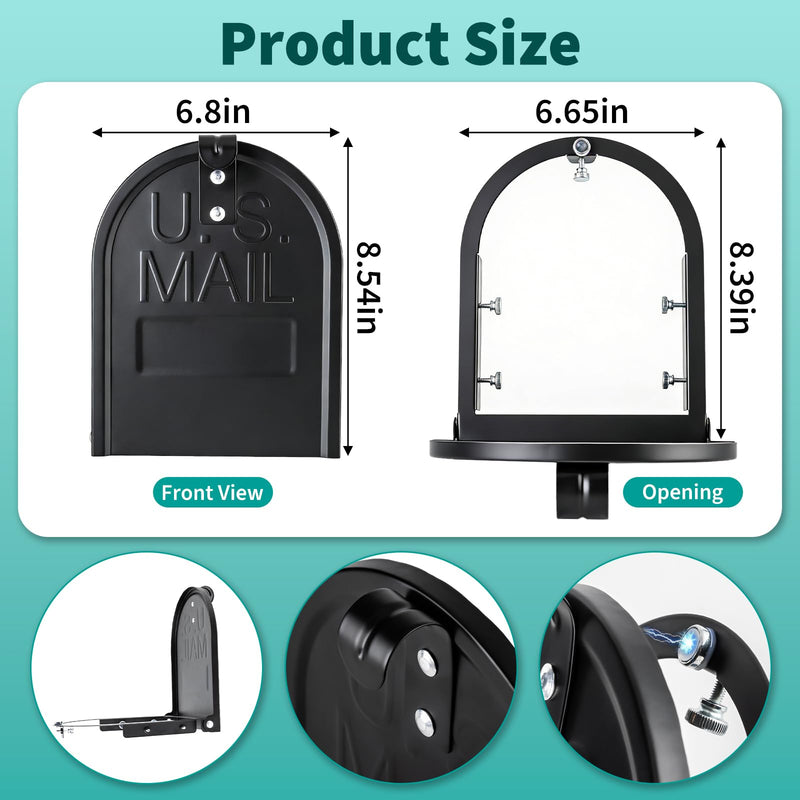 6.25"W x 8.25"H Arm Scratch Free Mailbox Door Replacement, Black Metal Front Panel with Install Kit, Fits Most Mailboxes, No Tool Hand Tighten Screw Fixed Repair Rusted or Damaged Mailbox Door