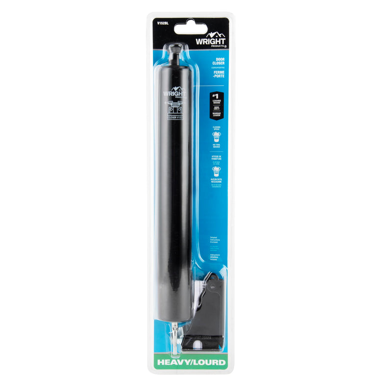 Wright Products Heavy-Duty Pneumatic Storm Door Closer – Durable, Adjustable, Quiet-Closing with Hold-Open Feature (Modern, Black) Modern