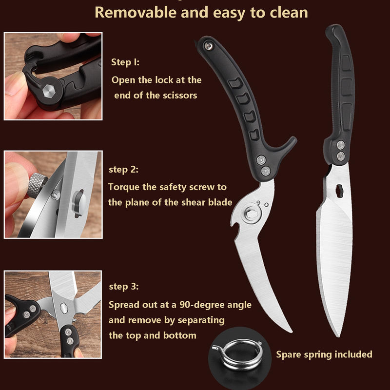 Kitchen Scissors/Shears,Multi-purpose Super Sharp Heavy Duty Poultry Scissors,for Poultry, Fish, Meat, Vegetables, a Good Partner in the Kitchen (Black) Black