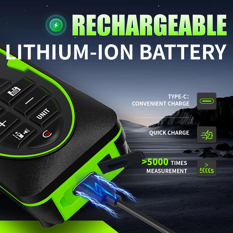Mini Green Laser Distance Meter 262Ft – Rechargeable Digital Measuring Tool with USB Type-C, Area/Volume Modes, Max/Min, ±3mm Accuracy, Pocket-Sized Compact Design 393FT Laser Meter