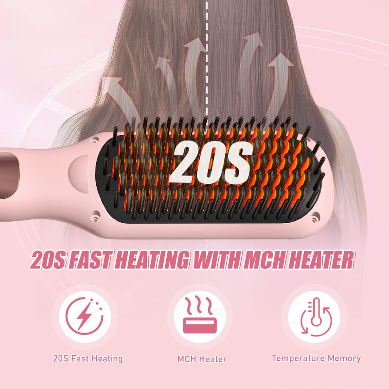  [AUSTRALIA] - Hair Straightener Brush, Portable Travel Straightening Brush Heated Styling Hot Brush for Women, 6 Temps (120℃~220℃) LED Display, Fast Heating Hot Air Styler for Hair Styling(Pink) Pink