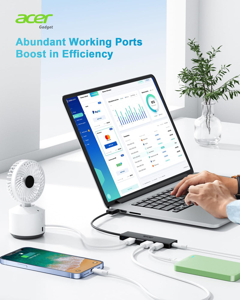 Acer USB Hub, 4 Ports Multiple USB 3.0 Hub, USB Data Hub for Laptop with USB C Power Port, USB Extender for A Port Laptop, Windows, Linux, Acer PC, and More(0.7ft) 0.7ft USB-A 3.0