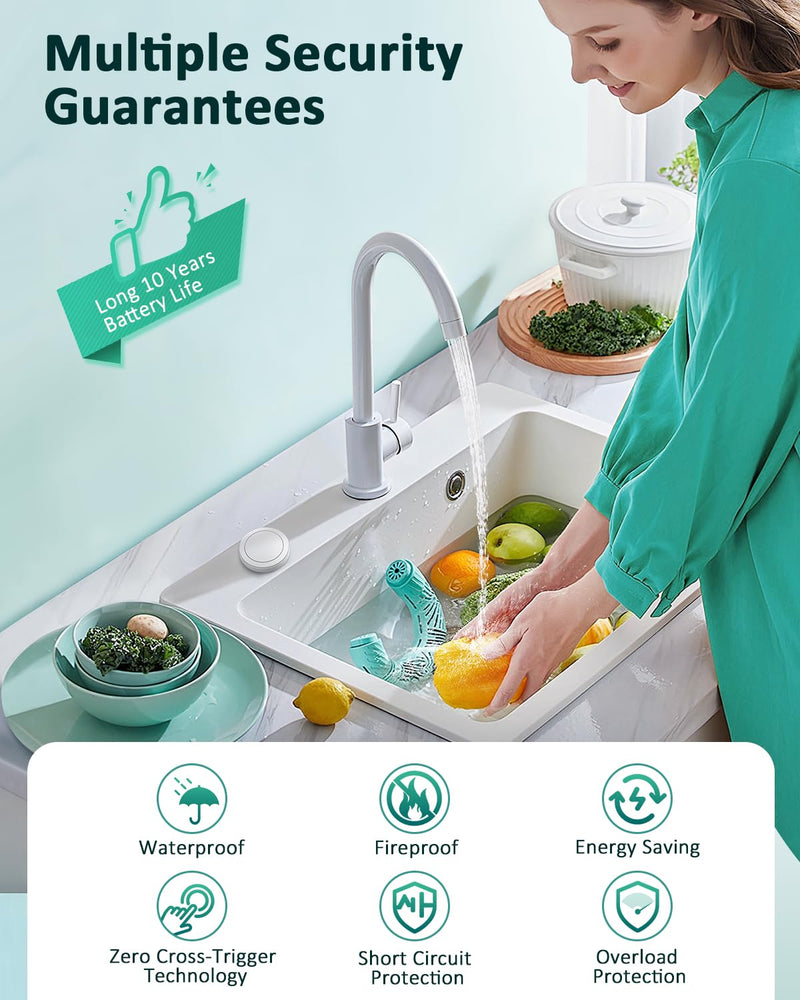 Wireless Garbage Disposal Switch Kit, Remote Control Outlet, Garbage Disposal Button, 500ft RF Range Waterproof, 15A 1500W, No Drilling Sink Top, for Food Waste Disposer and Home Appliances Circular Socket