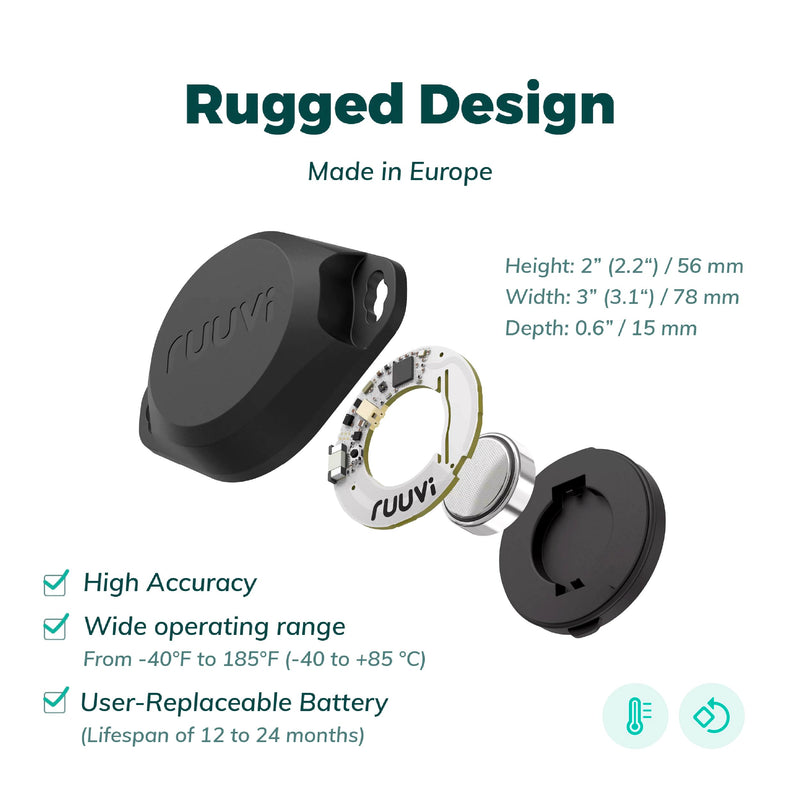 RuuviTag Pro 2in1 Wireless Bluetooth Temperature (°C/°F), and Motion Sensor. Alerts & History. Free Android/iOS apps. Integrates with Victron, Homey, and Home Assistant. Made in Europe.