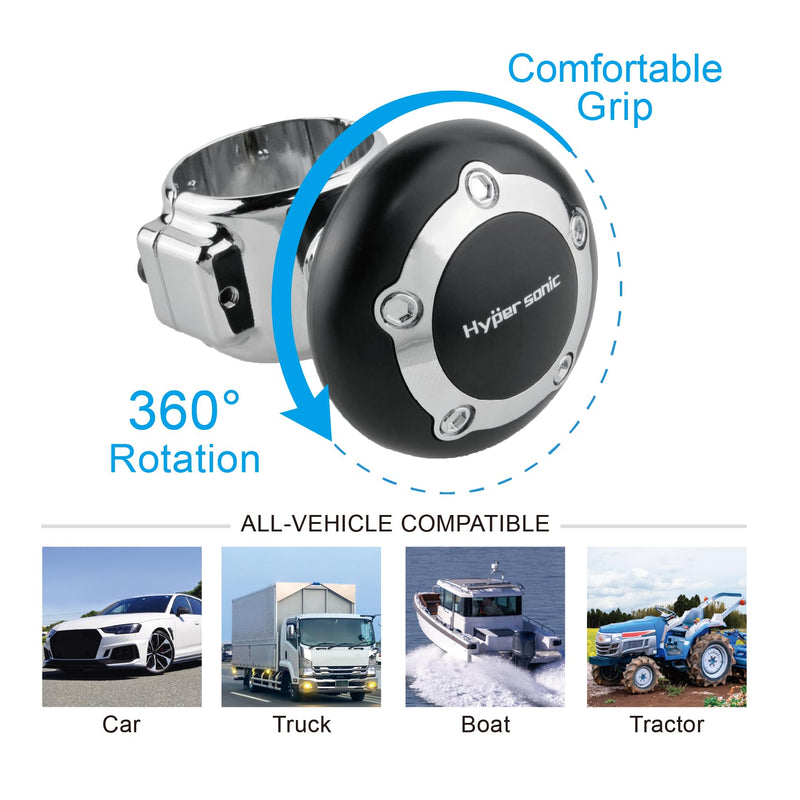 Hypersonic Large Steering Wheel Knob Spinners, Universal Vehicle Steering Wheel Spinners Ball Suicide Knob for Car, Trucks, Tractors, Boat L Black