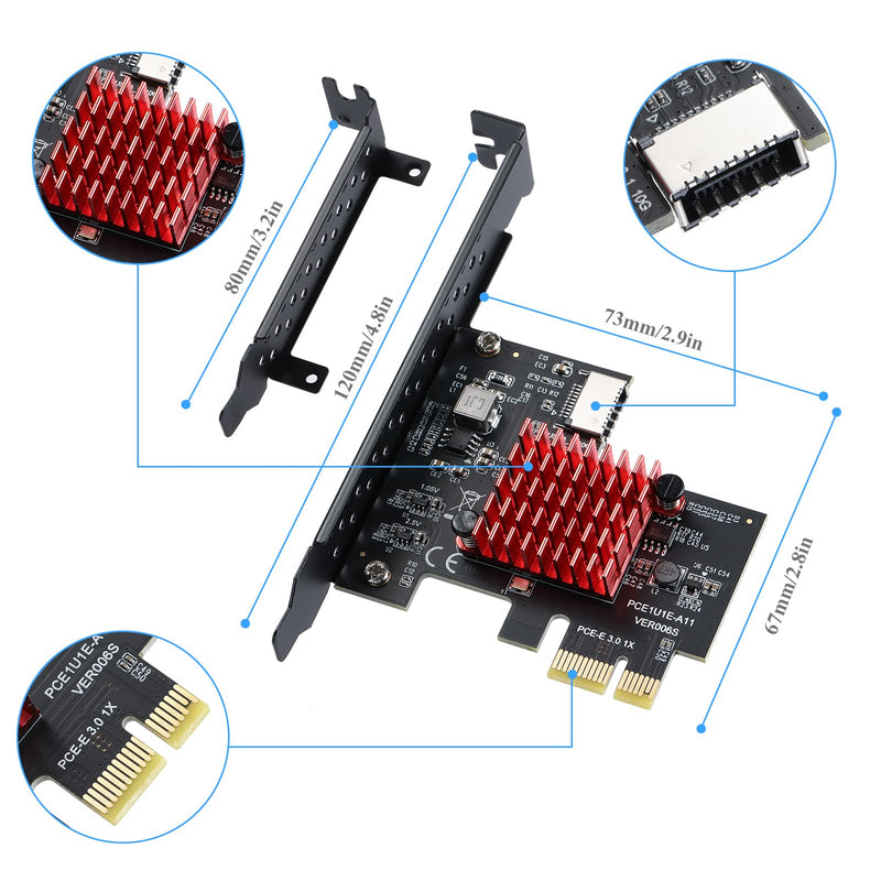 Pcie USB Card,PCI-E 1X to USB3.1 A-Key Gen2 Front Type-C Expansion Card,10Gbps Type-E Internal Front Panel Connector Riser Card,PCI Express 3.0 X1 Adapter for Desktop PCs (ASM3142) PCIE 1X USB 3.1 Type-e