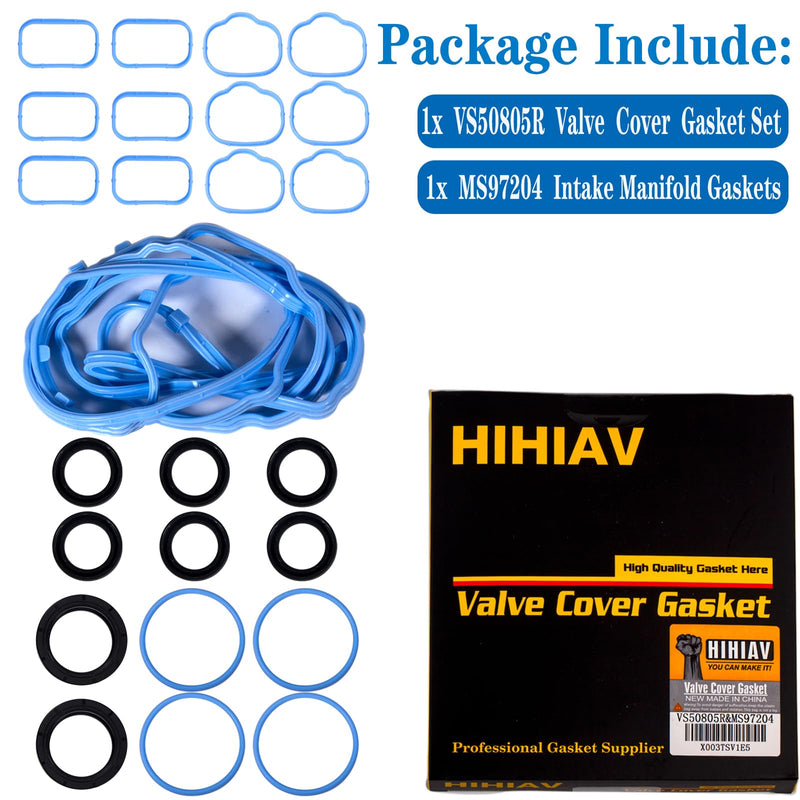 VS50805R for Dodge Charger Challenger Valve Cover Gasket Seal &MS97204 Intake Manifold Gasket 3.6L 2011-2022,Chrysler 200 300,Durango Grand Caravan Journey Jeep Cherokee,Wrangler,Ram 1500 5184596AE
