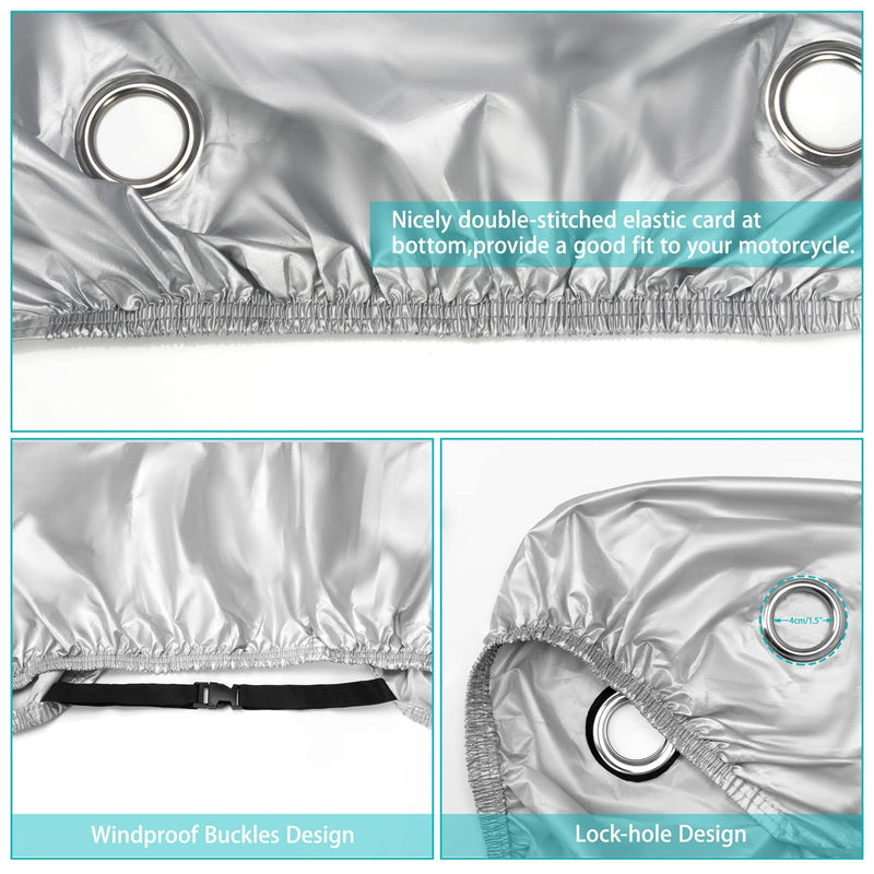 Motorcycle Cover,Motorbike Cover All Season Universal Weather Waterproof Sun Outdoor Protection with Lock-Holes & Storage Bag,XXL Motorcycles Vehicle Cover us-2xl