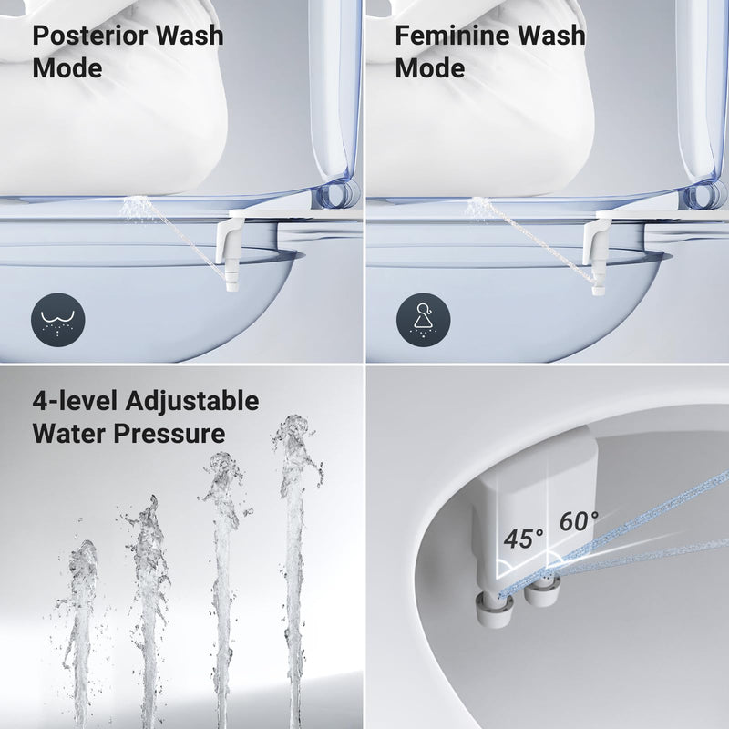 WATERLACE Bidet Attachment for Toilet Seat Sprayer - Non Electric Dual Nozzle with Cold Water - Self Cleaning Toilets Bathroom Spray for Butt Wash - Easy Slim Adjustable Pressure Control Rv Bidets White