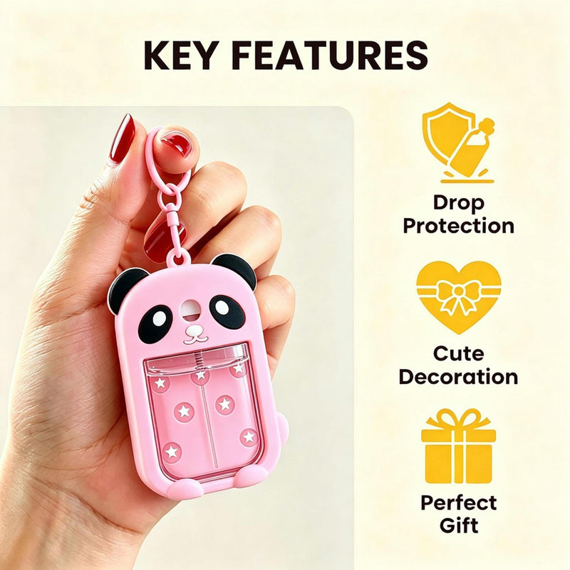 Panda Hand Sanitizer Case, Compatible with Touchland 1 FL OZ Mist | Adjustable lanyard & keychain, durable silicone cover, trendy purse charm, everyday travel commute essential, gift for her