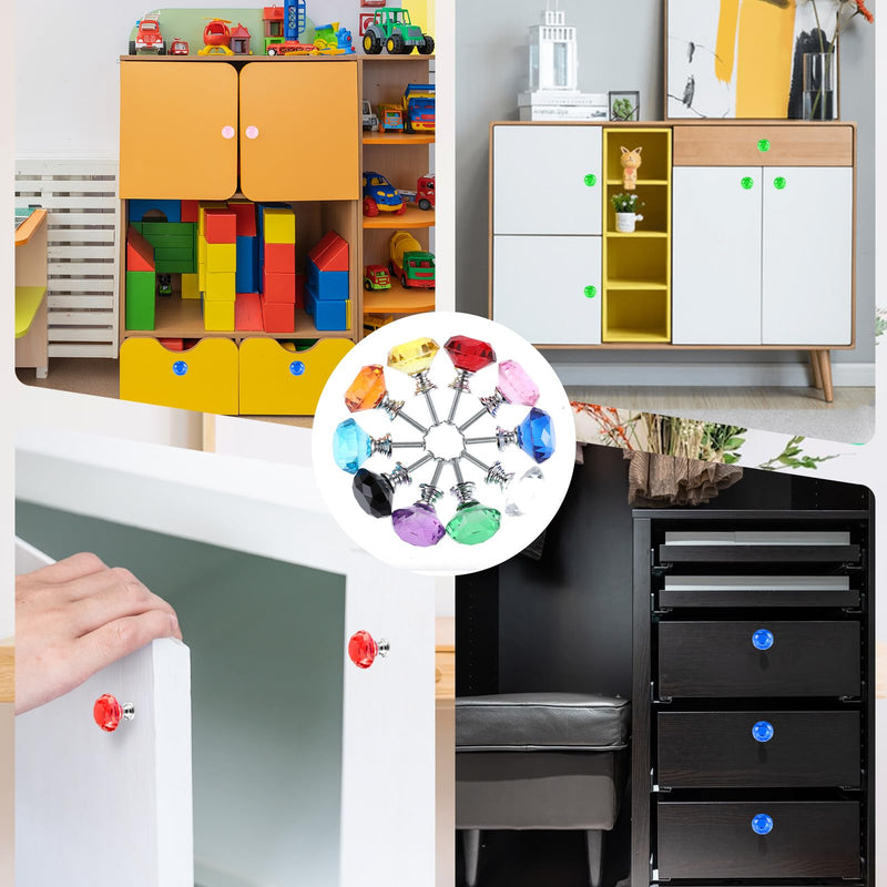 30 Pcs Colorful Crystal Drawer Knobs, 30mm Glass Dresser Knobs Cabinet Diamond Shape Pulls Handle for Wardrobe, Kitchen, Bathroom, Cupboard(10 Colors)
