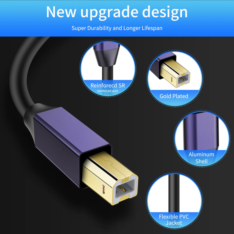 Active USB 2.0 Printer Cable100ft - A-Male to B-Male High Speed Printer/Scanner/Repeater Cable for HP, Canon, Epson, Dell, Samsung etc Morandi Purple 100FT
