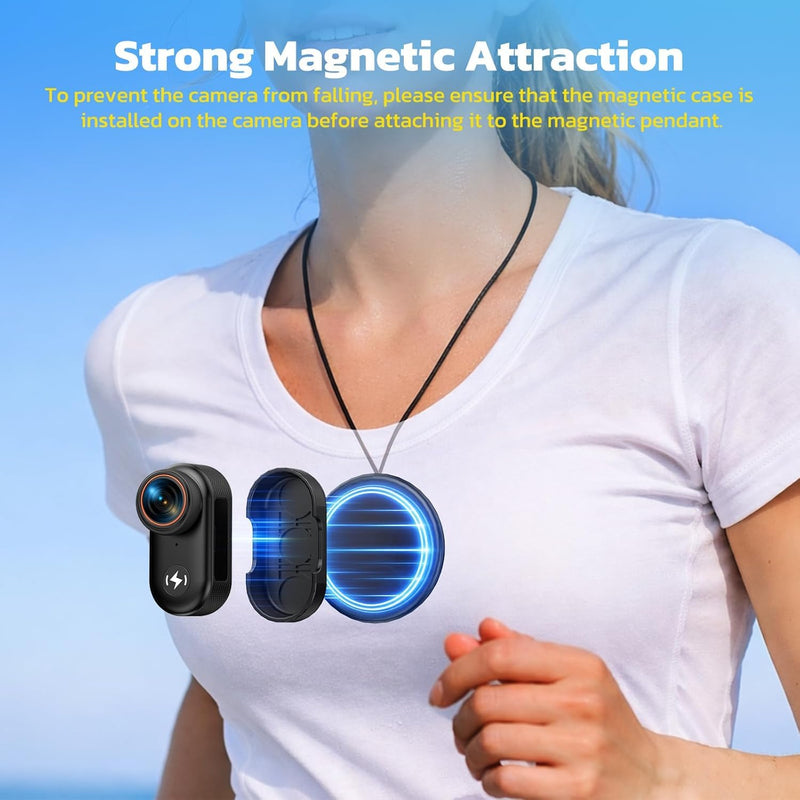 4K Mini Body Camera with 64GB Card Thumb Action Camera with 1.47" Screen, WiFi Magnetic Mount Wearable Hands-Free POV Camera for Pet Bike Cycling Sport Vlogging pitch-black