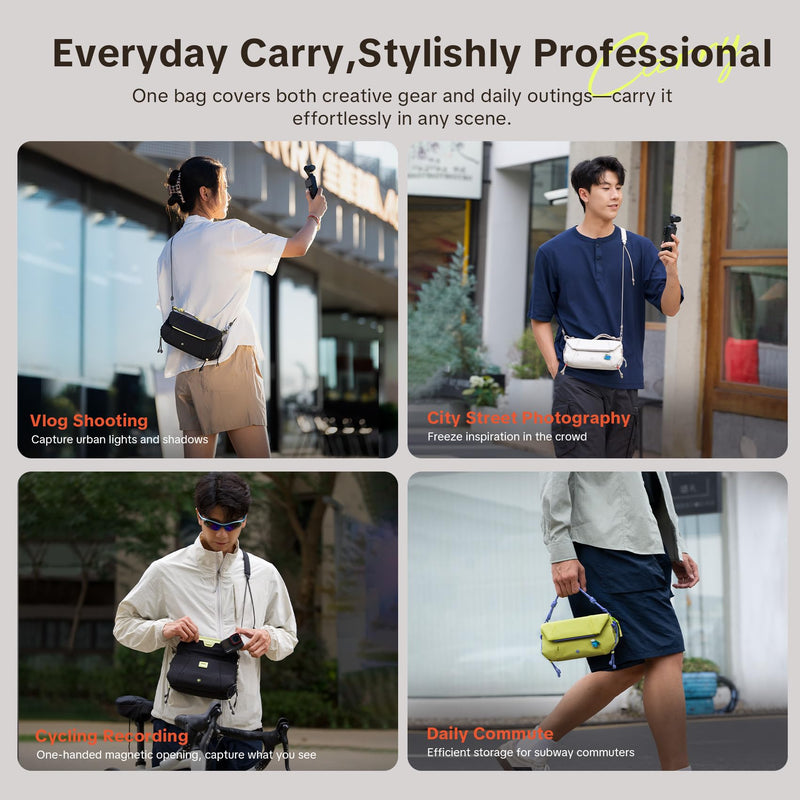 PGYTECH OneGo Pocket Sling for DJI Osmo Pocket 4/3/Xtra Muse/Luna Ultra | Portable Splashproof Everyday Carry Case w Detachable Strap, 2L, 3-Layer Crossbody Carrying Bag for Daily & Travel Mist White