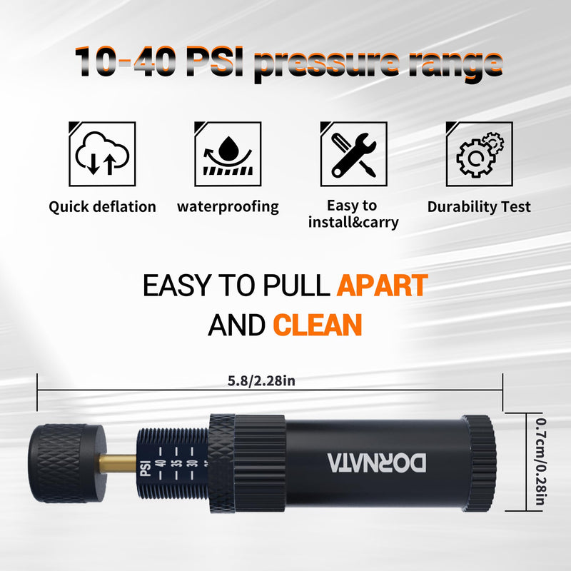 Adjustable Tire Deflator Auto-Stop (10-40 PSI) Offroad Accessories Valve Stem kit 4x4 Tyre Air Down Tool for Truck, Pickup, Motorcycle,Jeep etc.(Black) BLACK