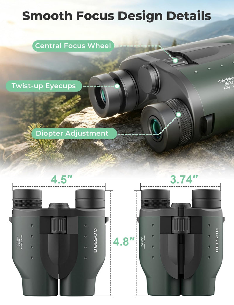 25x32 Compact Binoculars for Adults Kids, High Power BAK4 FMC Lightweight | Lightweight Pocket Size for Travel, Eyeglass Friendly, Small Binoculars for Cruise Ship, Clear Vision for Bird Watching Green