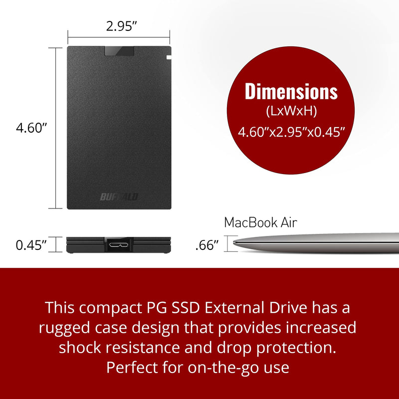 BUFFALO External SSD 1TB - Compatible with PS4 / PS5 / Windows/Mac - USB-C - USB-A - USB 3.2 - External Solid State Drive - SSD-PG1.0U3B 1 TB Buffalo SSD-PG Portable SSD Drive