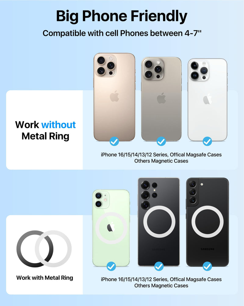 【Military-Grade】andobil 3 in1 Magnetic Phone Holder for Car Dashboard Windshield Vent 【Upgrade Suction & Strongest Magnet】Retractable for MagSafe Car Mount Mats for iPhone 17 16 15 14 Pro Max Sumsung dashboard-black
