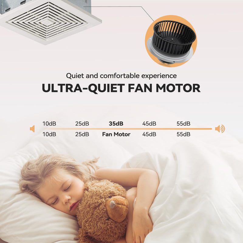 Compatible with Nutone QT-110N-B, QT-80-N-B, QT-90N-B,QT-9093, QT-100L, QT110N，QT80,Bathroom Fan Motor,110CFM,3.0Sones Bathroom Fan Motor & Blower Wheel,Replace for Motor Number S0695B000, S0696B000