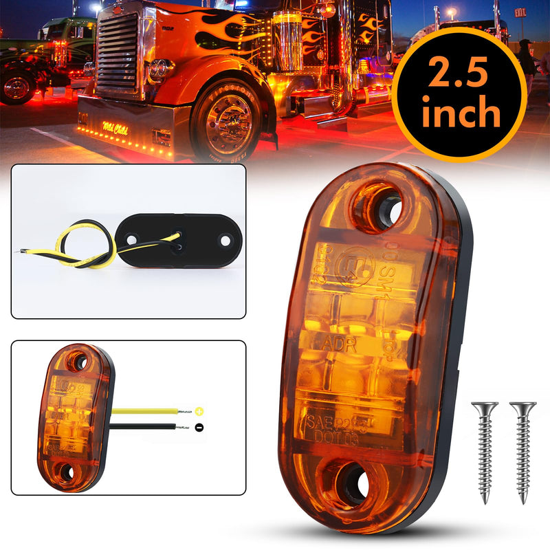 20 PCS 2.5 inch LED Trailer Lights Kit with Screws, Front Rear Side Marker Clearance Indicators Light Lamp, Amber + Red Dc12-24V Waterproof Universal Accessories for Rv Camper Truck Van Caravan Boat 20Pcs