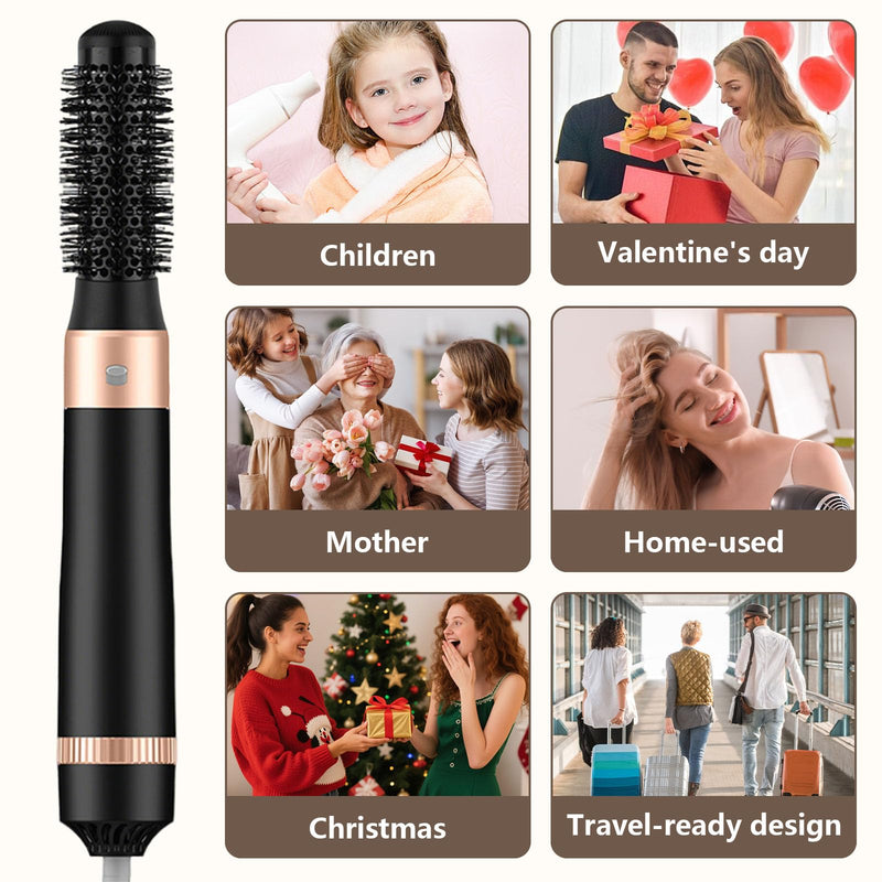 Hair Dryer Brush, 5 in 1 Hot Air Brush, 1000W Multi-Functional Hot Brushes with Detachable Heads for Hair Styling for Curling, Straightening, Drying, (A Heat-Resistant Glove)