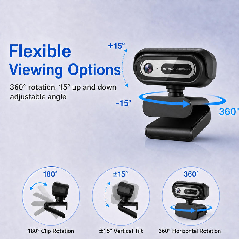 1080P Webcam for PC,90°FOV Web Camera with Noise-Canceling Microphone, USB Plug-and-Play Computer Camera, 30FPS &Privacy Cover Web Cam for Online Calling/Conferencing, Laptop/PC