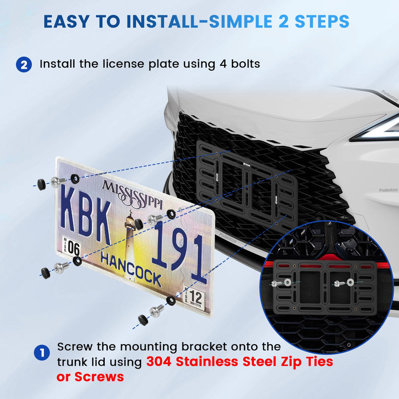 Front License Plate Bracket Holder, 2 Drill License Plate Mount, Universal Bumper Car Tag Frame Mounting kit