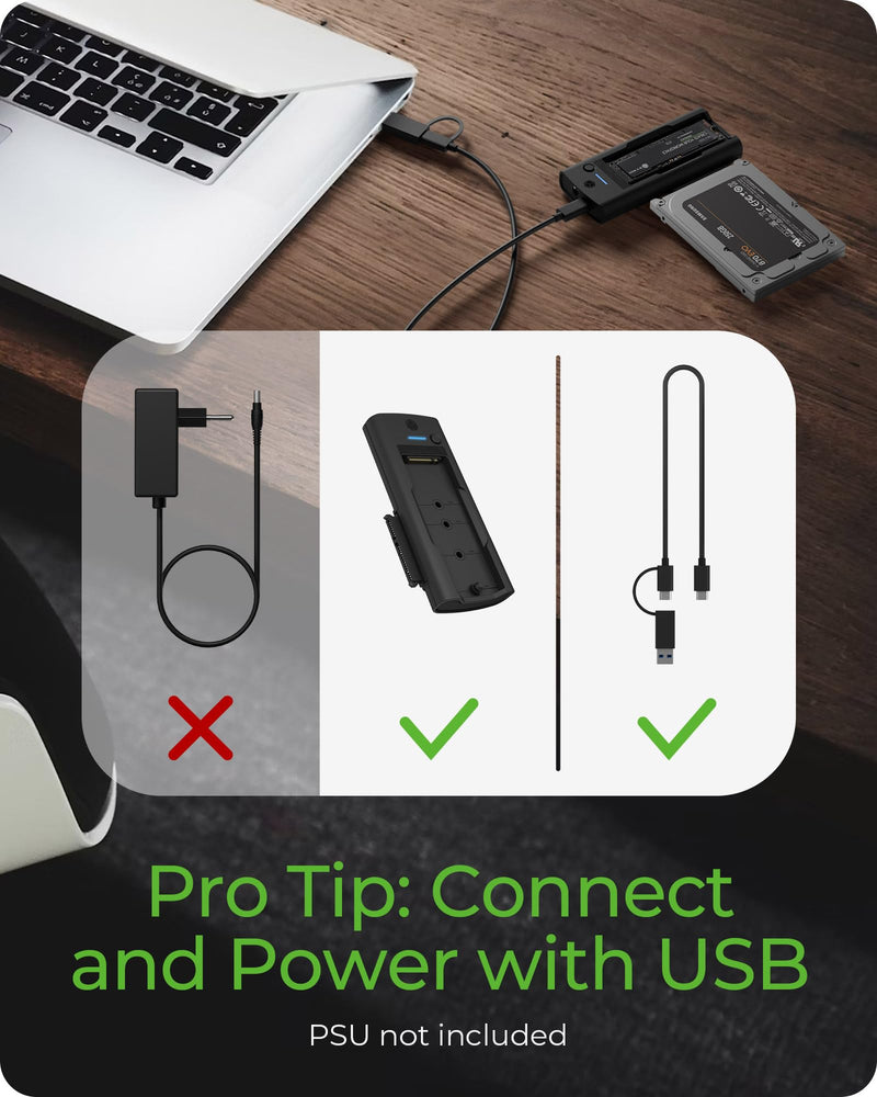 M.2 NVMe/SATA & 2.5”/3.5” Hard Drive Docking Station, ICY BOX SATA to USB Adapter, 10Gbps Hard Drive Reader for M Key & B+M Key NVMe and SATA HDD SSD Hard Drive, Tool-Free Aluminum M.2 SSD Enclosure