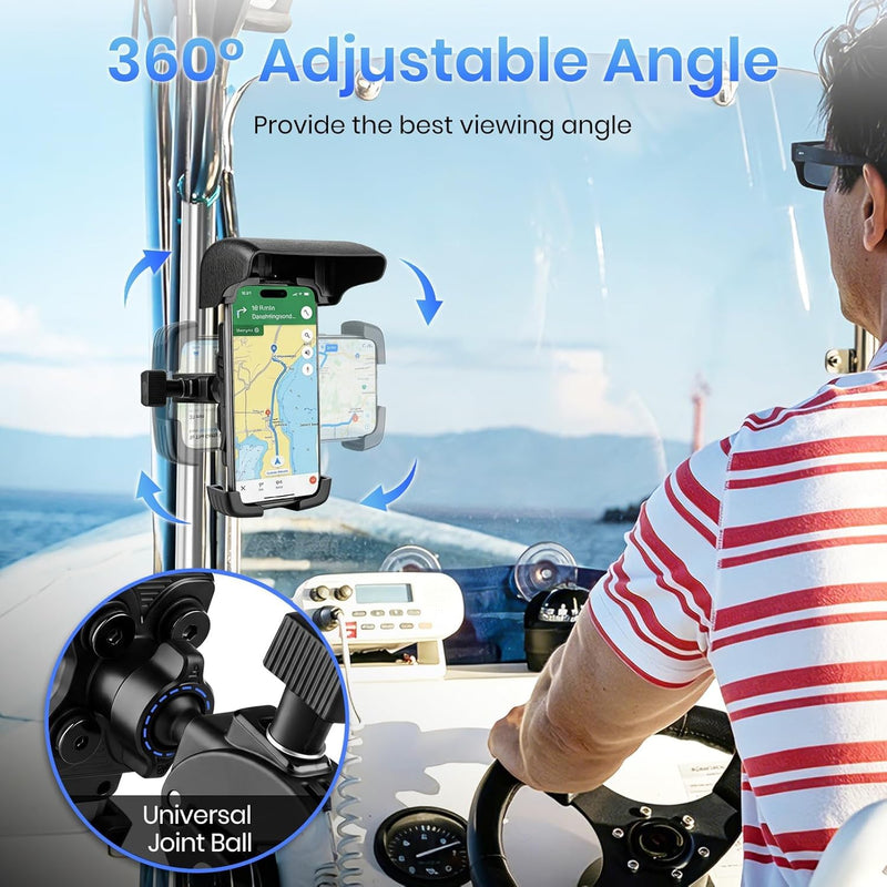 Boat Phone Holder Marine with Mount Sunshade for Bike ,Kayak,Motorcycle | 360° Rotatable Crab Clamp Cell Phone Mount, Universal Smartphone Accessory