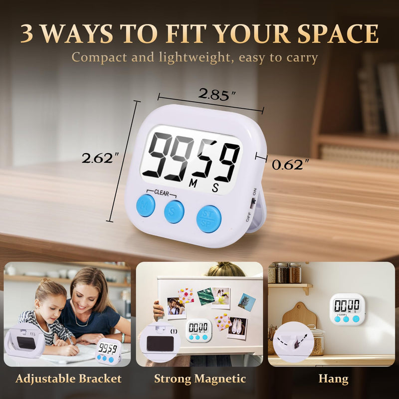 12 Pack Digital Kitchen Timer Small Classroom Timers for Kids Teachers (White) White 2