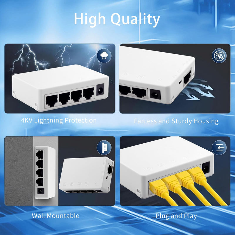 5 Port Gigabit POE Extender Outdoor 10/100/1000Mbps, 1 in 4 Out 70W POE Ethernet Repeater, IEEE 802.3af/at Compliant, Waterproof Extend 100m(328ft) for Security Systems IP Camera,VoIP Phone Gigabit POE Extender 4 Port