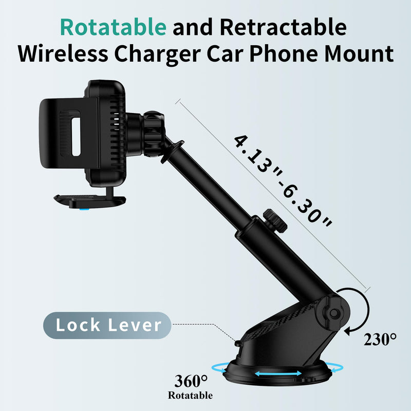 Wireless Car Charger Mount, 15W Dual Coil Rotatable Car Phone Holder Wireless Charger for Samsung Galaxy Z Fold 7/6/5/4/3/2, Z Flip, S25/S24/S23/S22 Series and iPhone, Car Charger Included