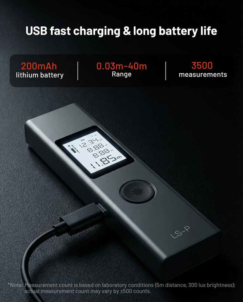 Laser Measure, ATuMan Compact Rechargeable Digital Laser Distance Meter 131 Feet, ±1/16 inch Accuracy, Pythagorean Mode, M/in/Ft Unit Switching, Backlit LCD, Measure Distance, Area and Volume