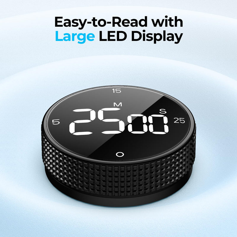 Rechargeable Magnetic Kitchen Timer for Cooking, Building 800mAh Battery Large Display Digital Countdown Countup Timer, 3 Preset 5/15/25 Mins Loud Alarm for Baking Grilling Studying Glossy Black 1