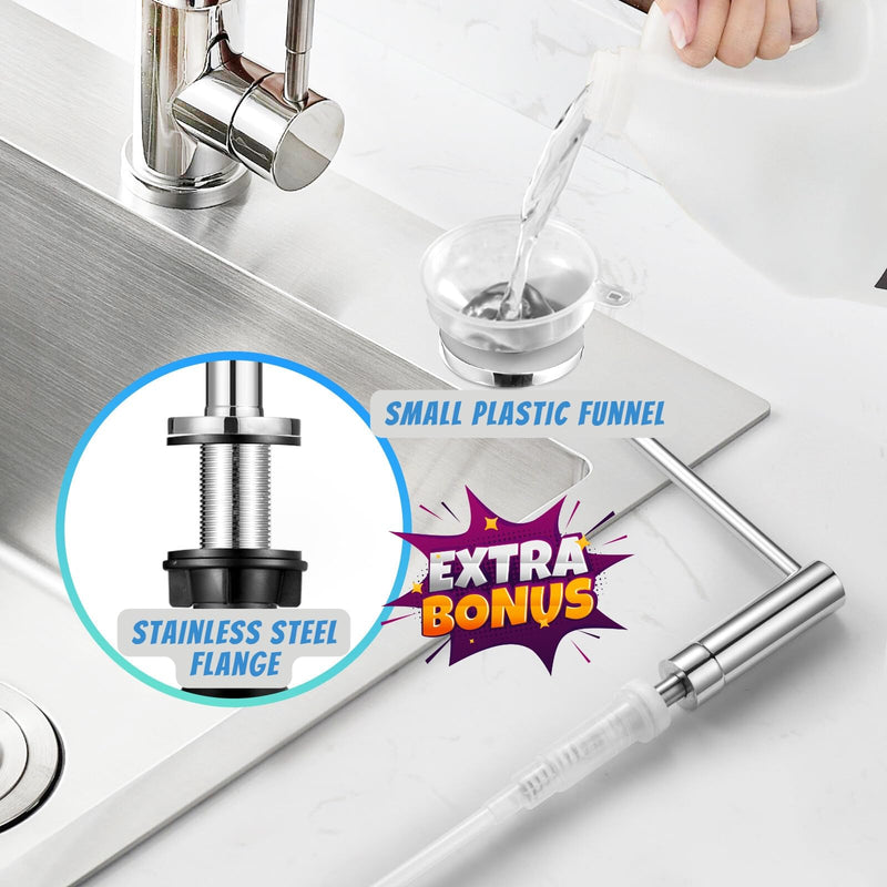 Improved Chrome Kitchen Sink Soap Dispenser - Stainless Steel Countertop Soap Dispenser – Best Choice for Dispensing Liquid & Gel Soap, Hand Lotion