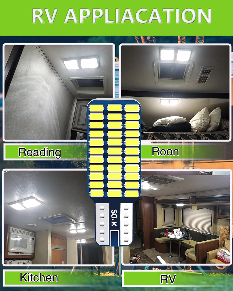 UNXMRFF - Super Bright Natural White T10 921 922 912 LED Bulb for 12V RV Ceiling Dome Light/RV Interior Lighting/Travel Trailer/Camper/Boat (Pack of 10) 10 PCS