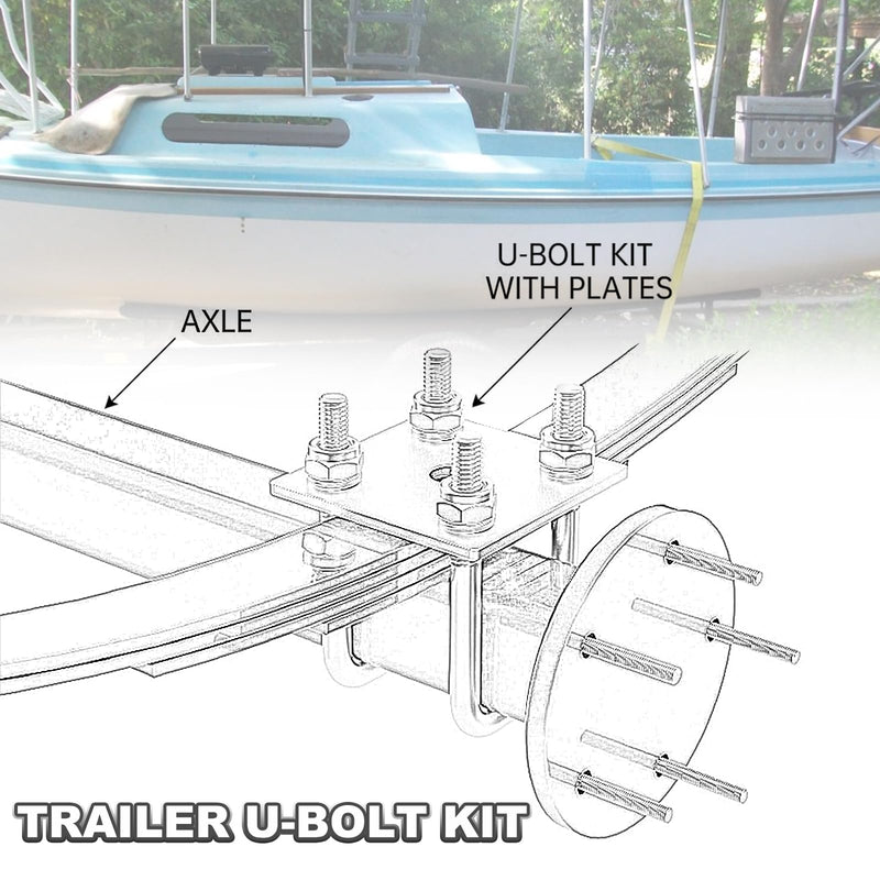 RYANSTAR RACING 4 3/4" Long 2" Wide U Bolt Kit Compatible with 2x2 Axle Boat Trailer Axle Leaf Springs Trailer U Bolt Kit Square U Bolts 2 inch Wide 4 3/4" Long - Fit 2x2 Axle