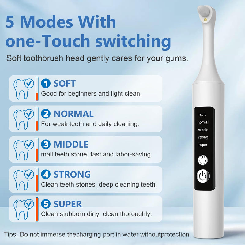 Teeth Whitening Polisher Kit, Rechargeable Dental Polisher for Teeth Cleaning and Whitening, Electric Teeth Polisher Tool with LED Light, 6 Brush Heads 5 Speed Modes for Home and Travel Use