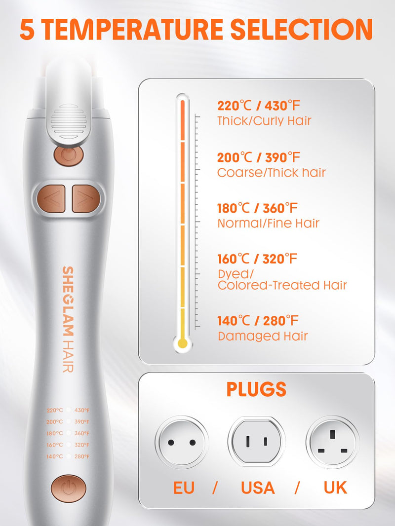 SHEGLAM Rotating Curling Iron, Curl Cycle, 25mm Automatic Curling Wand for Long Hair, Get Effortless Beach Waves with Self Spinning Barrel up to 220°C with Home Button, Dual Voltage