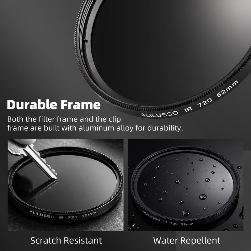 52mm Infrared Filter, IR 720nm (R72) Filters for Canon Nikon Sony Panasonic Fuji Kodak DSLR Camera Lens, Optical Glass