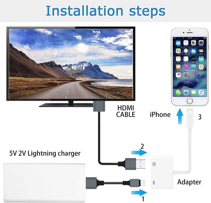 Lightning to HDMI Adapter for iPhone to TV,[Apple MFi Certified] 1080P HDTV | Lightning Digital AV Adaptor DVI Connector Cable Adapter for iPhone 14 13 12 11 XS XR X 8 to HD TV Projector Monitor
