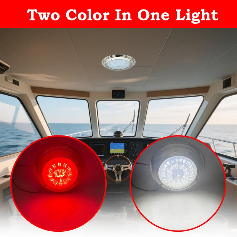 Marine Boat Dome Light, Dual Color 5.5" 12V LED Interior Cabin Lights with Toggle Switch, Stainless Steel Surface Mount (White|Red) White | Red