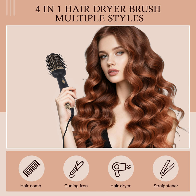  [AUSTRALIA] - Hair Blow Dryer Brush, 3 in 1 Hair Brush for Fast Drying, Straightening and Curling, Creat Voluminous and Smooth Hair, Ceramic, Temperature Adjustable