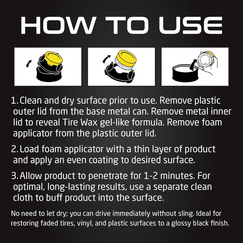 Formula 1 Tire Wax - Long Lasting Tire Gel for Black Glossy Tires, Water Resistant, Restores Plastic Trim, Foam Applicator Included, 10oz