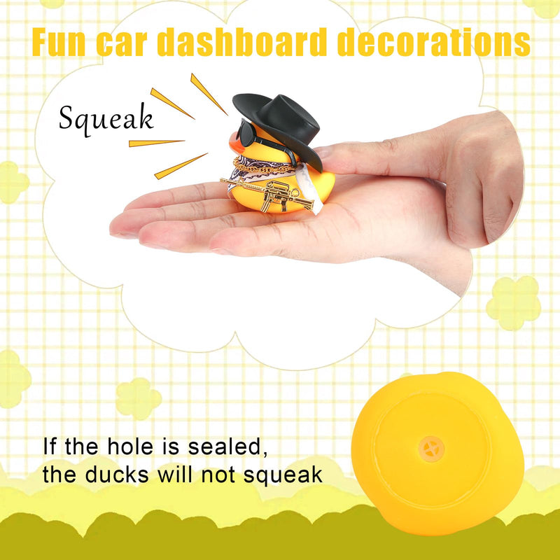 2pcs Rubber Duck Car Ornaments, Funny Rubber Ducks Car Dashboard Decorations Duck Car Accessories with Cowboy Hat Mini Scarf Necklace and Sunglasses for Car Desk Office Decor