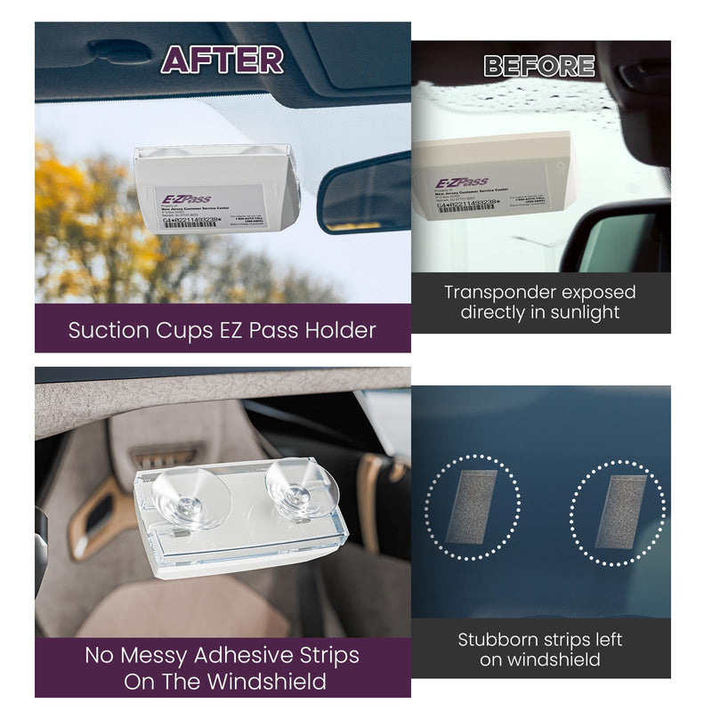 EZ Pass Holder for Windshield Fits All Major, Toll Pass Transponder Holder for Most US States, Ezpass Holder with Mounting Strips & Suction Cups