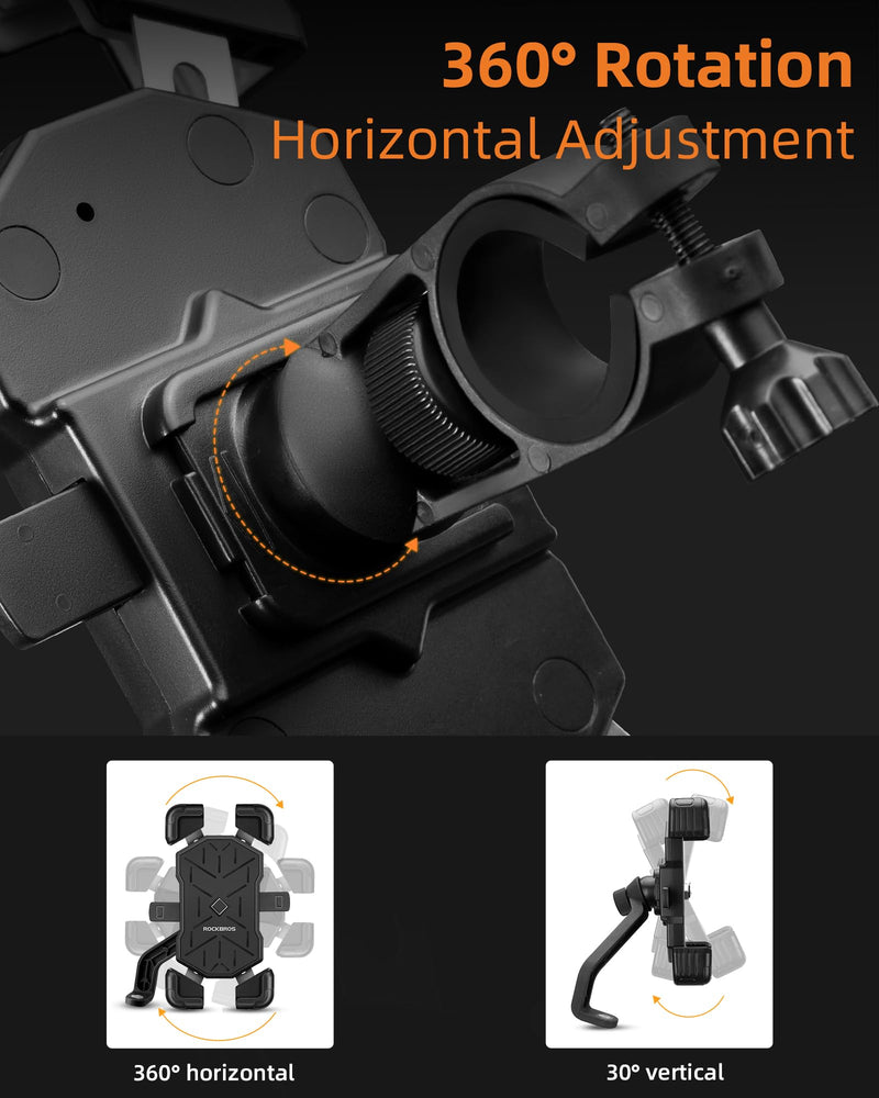 ROCKBROS Bike Phone Holder Mount for 4.5''-7.1'' Phones, Quick Release Handlebar Clamp, 360 Rotatable Motorcycle Mount Handlebar Mount Black