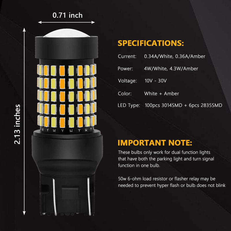 PHINLION Super Bright White Amber Dual Color Switchback 7443 7443na 7444 7444na LED Bulbs with Projector for Car Front Turn Signal Parking Lights