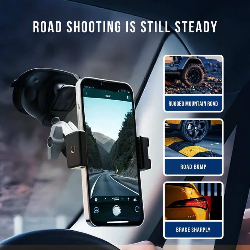 Suction Car Phone Mount Windshield, Universal 360° Rotating Car Window Phone Mount Video Recording Vlog Selfie Live Streaming Car Phone Holder for DJI GoPro Insta 360 Camera Black